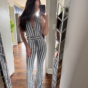 Show Me Your MuMu Blue and White Striped Jumpsuit